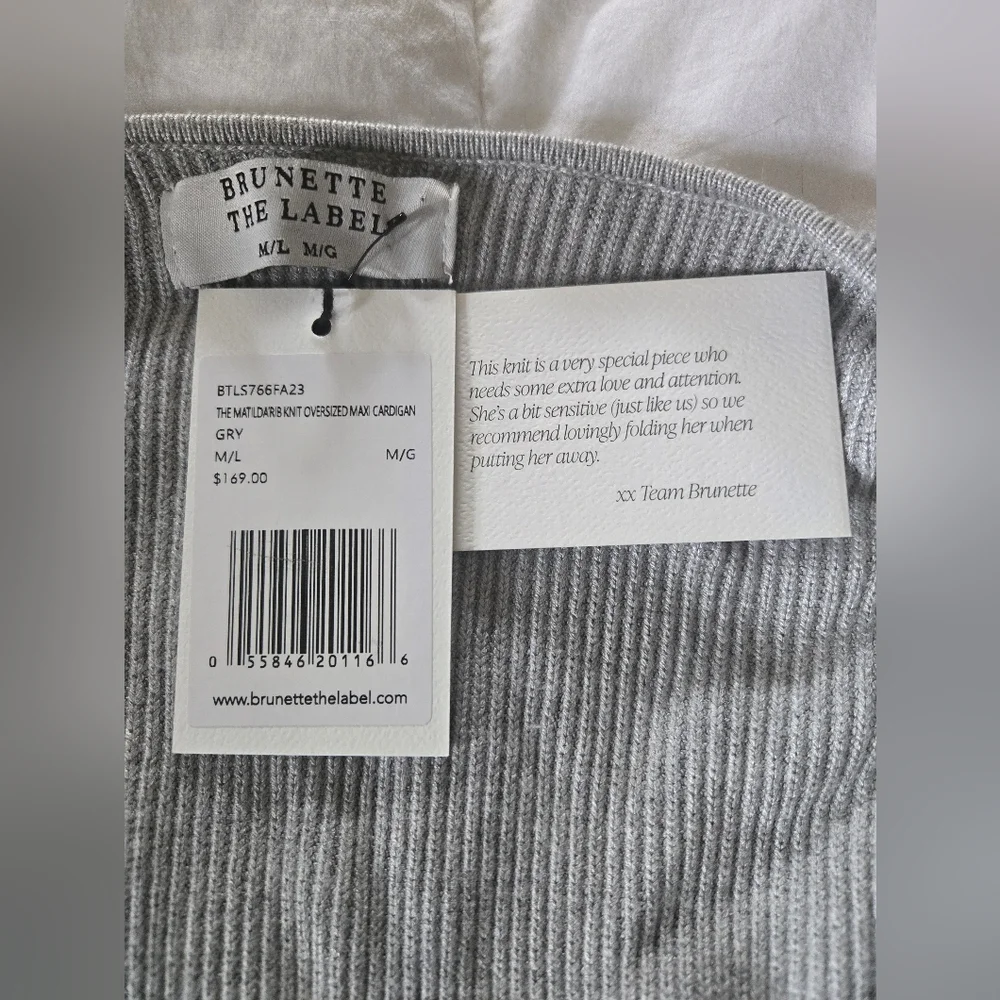 Brunette The Label Matilda Rib Knit Cardigan in Gray, size M/L - Picture 3 of 3